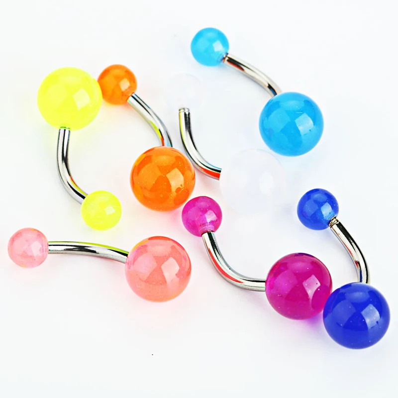 10PCS Night Glow Navel Rings Colorful Acrylic Ball Belly Button Piercing Jewelry 14G Bar Sexy Navel Stud Unisex Body Accessory