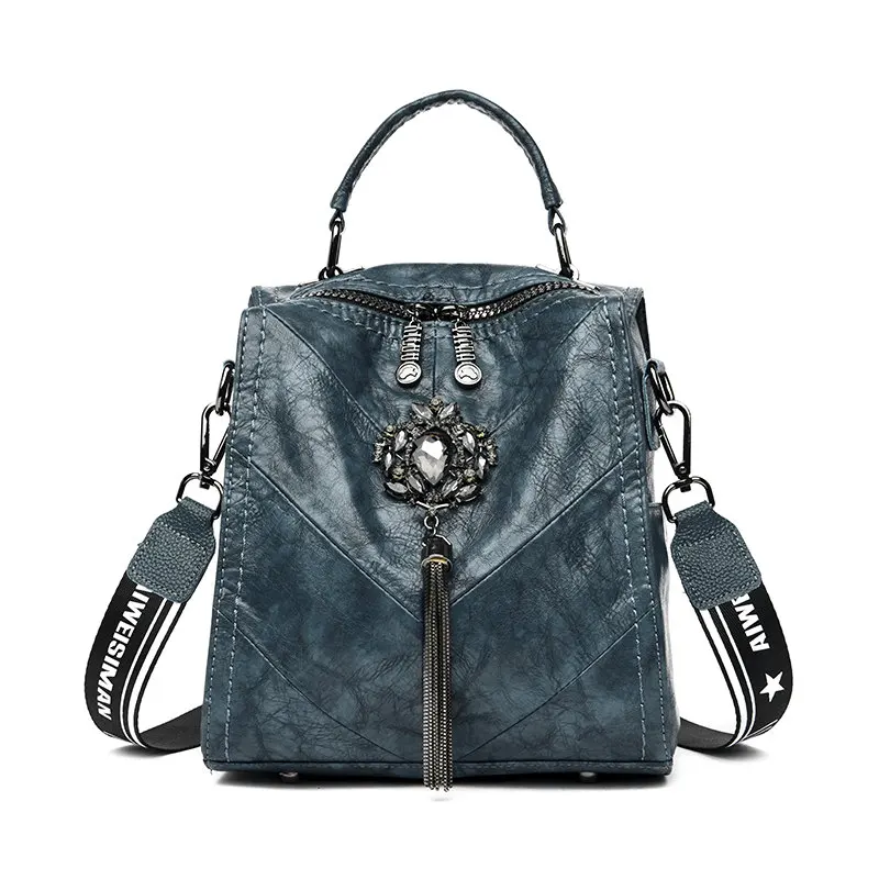 Модный рюкзак с кисточками, женский рюкзак для путешествий, Роскошный дизайнерский рюкзак для девочек, mochila feminina, многофункциональный рюкзак, Sac a Dos - Цвет: Blue