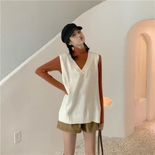 Пуловер, женский свитер, жилет, осень, без рукавов, v-образный вырез, вязаные жилеты, женские свободные повседневные топы, верхняя одежда, Свитера Camel