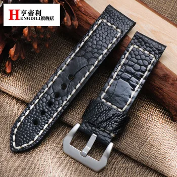 

high quality 20mm 22mm 24mm 26mm Genuine leather ostrich skin wristwatch straps for PAM watch with stainless steel buckle