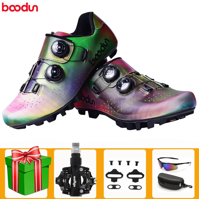 

BOODUN mtb cycling shoes men outdoor riding professional bicycle sneakers dazzle color ultralight breathable self-locking shoes