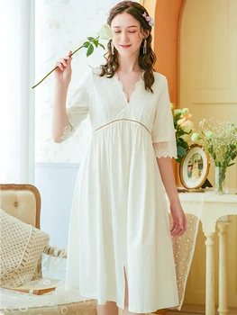 

Nightgown night dress Summer Sleepwear Embroidered cotton Nightwear womens nighties NightShirts For Women baby doll Aestheticism