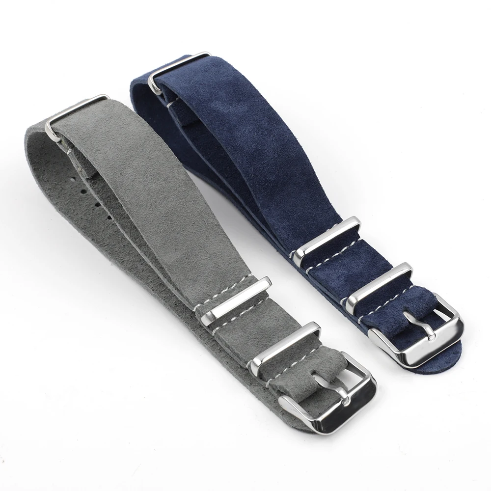 Premium Genuine Suede Leather Strap with Stainless Steel Buckle - Men's Sport Watch Band