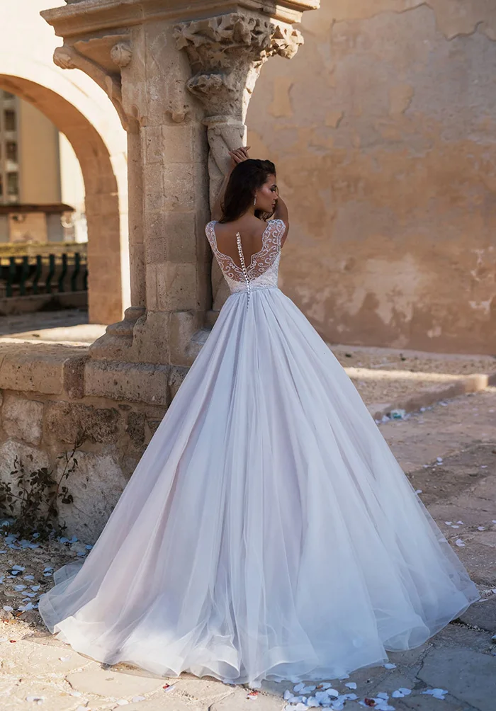 Роскошное бальное платье, свадебное платье, Vestido De Noiva, рукав-крылышко, круглый вырез, бисер, Rhinestiones, свадебные платья из фатина с пуговицами на спине