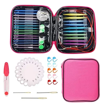 

1 Set Detachable Circular Knitting Needles Set U-shaped Needle Set Knitting Accessories with Compass Ruler Scissors Mark Buckle