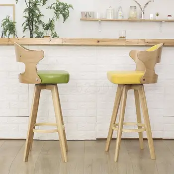 

8 Bar Chair, Solid Wood, Modern Simple Household Backrest, Rotating Bar Chair, Bar Stool, Milk Tea Coffee Shop, Front Desk Stool