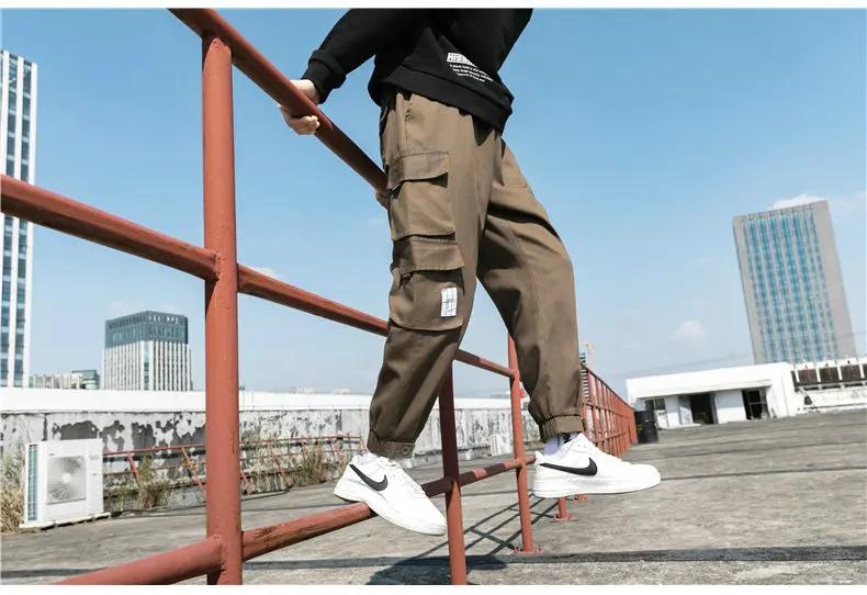 New Men's Big Pocket Cargo Harem Pants Casual Trousers Male Hip Hop Men Jogger Sweatpants Fashion Streetwear Pants Oversized linen harem pants