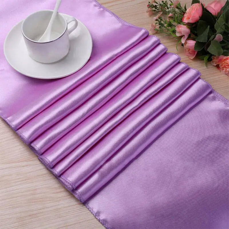 Modern Banquet Hotel Satin Tablecloth Home Party Wedding Decor Table Flag Good Quality Satin Table Runner Festival Supply - Цвет: light purple