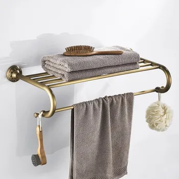 

Antique Brass bathroom towel shelf Fixed Bath Towel Holder Bath Shelves Towel Rail bathroom double towel shelf ZD1714