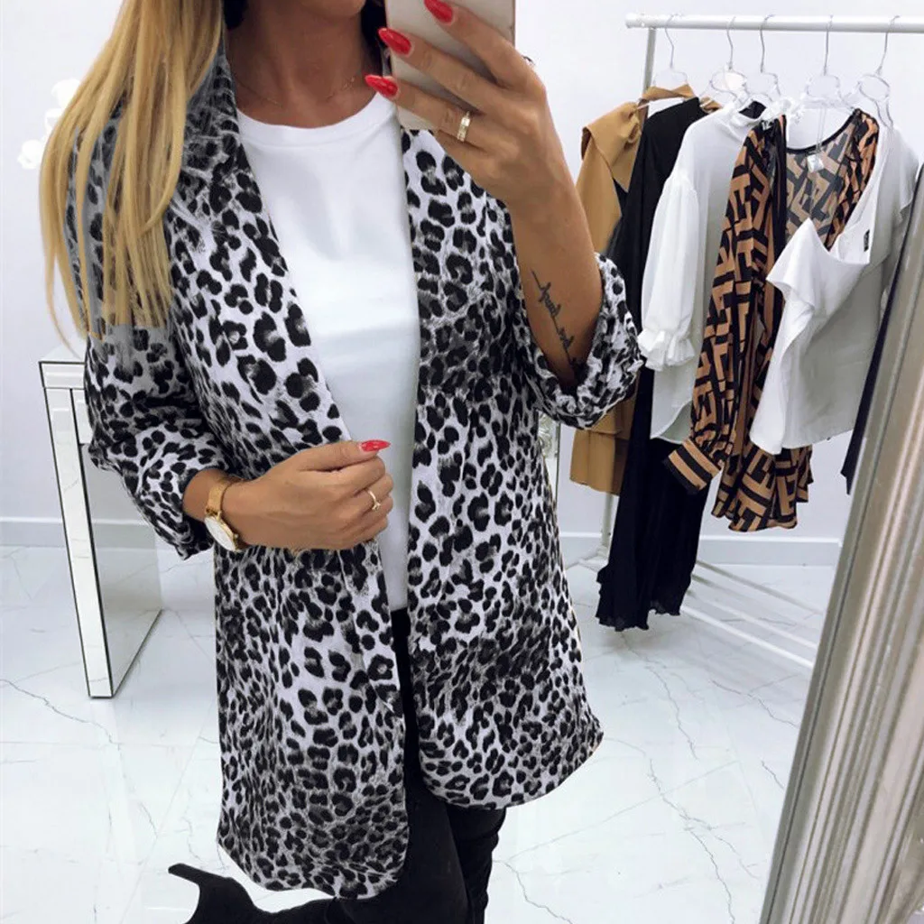 

Jacket Women Long Sleeve Jacket Print Front Cardigan Suit Jacket Work Office Knit Coats Chaqueta Mujer Coats And Jackets Women