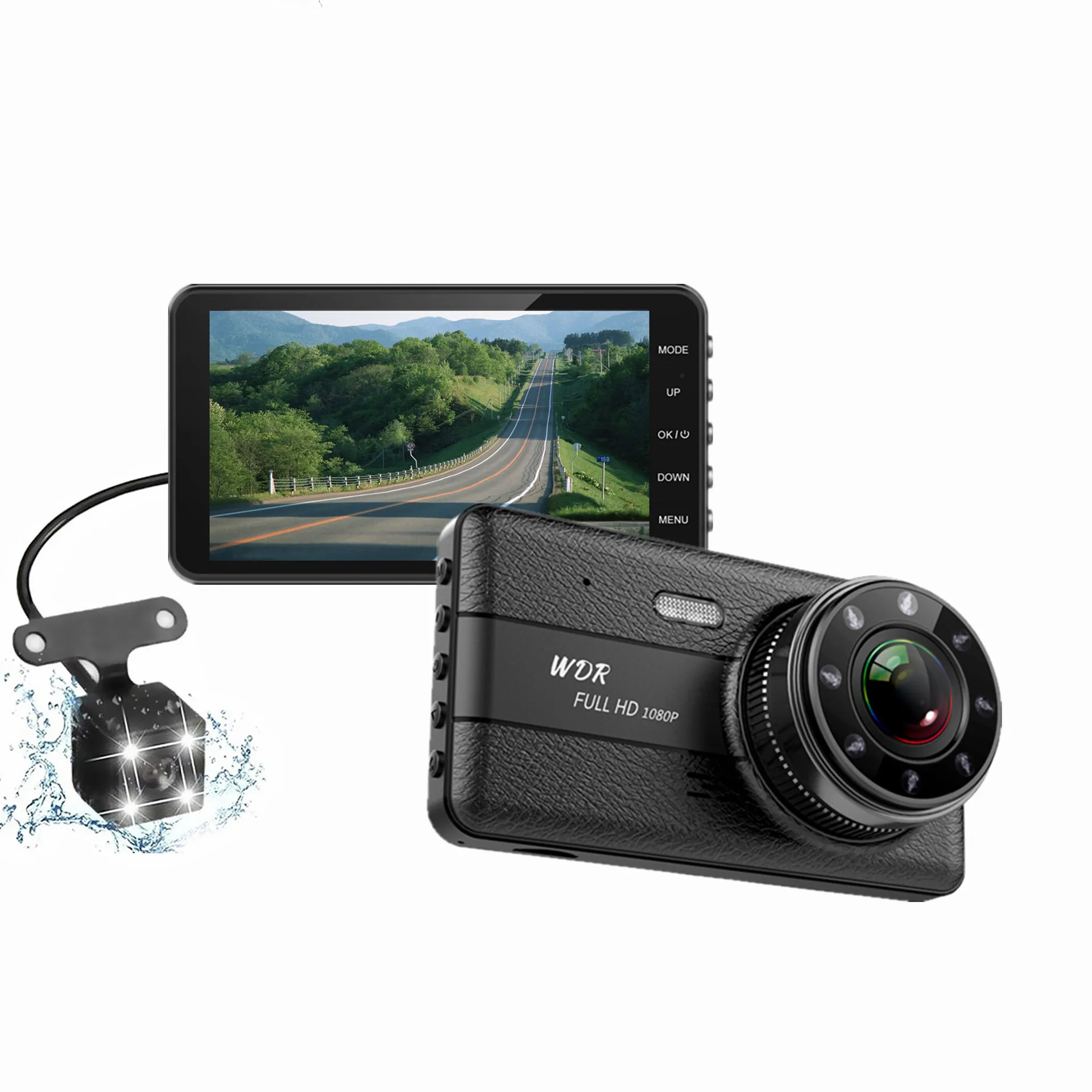 Вождения Регистраторы 4-дюймовый ips высокой четкости 1080P Автомобильная Передняя и задняя Двойной объектив Поддержка изображение при движении задним ходом cardvr