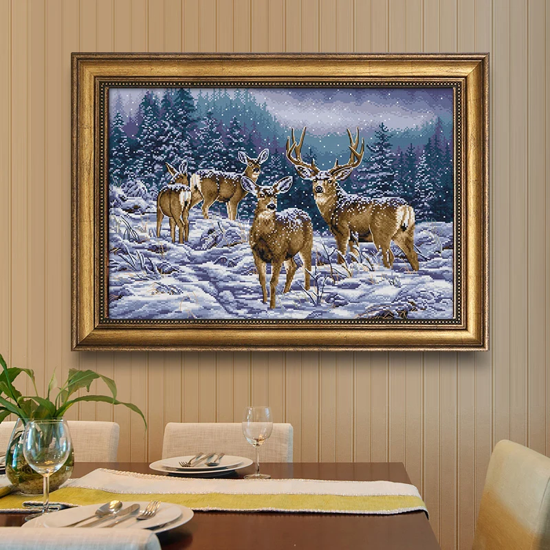 

Joy Sunday Cross Stitch Kit DIY Flock of fawns in winter pattern Printed Chinese embroidery needlework for study and living room