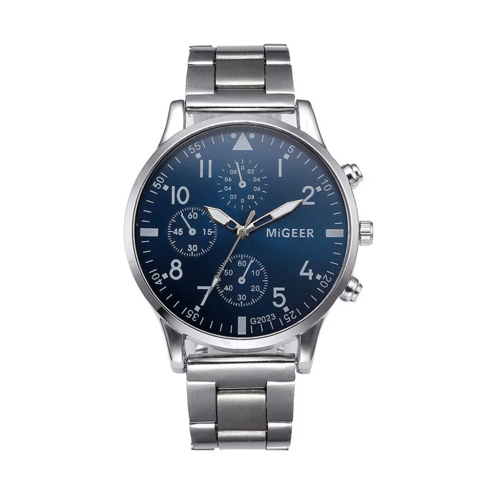 MIGEER Montre Homme блестящие часы-браслет с кристаллами, Мужские Аналоговые Кварцевые повседневные наручные часы с циферблатом, часы из нержавеющей стали Q1