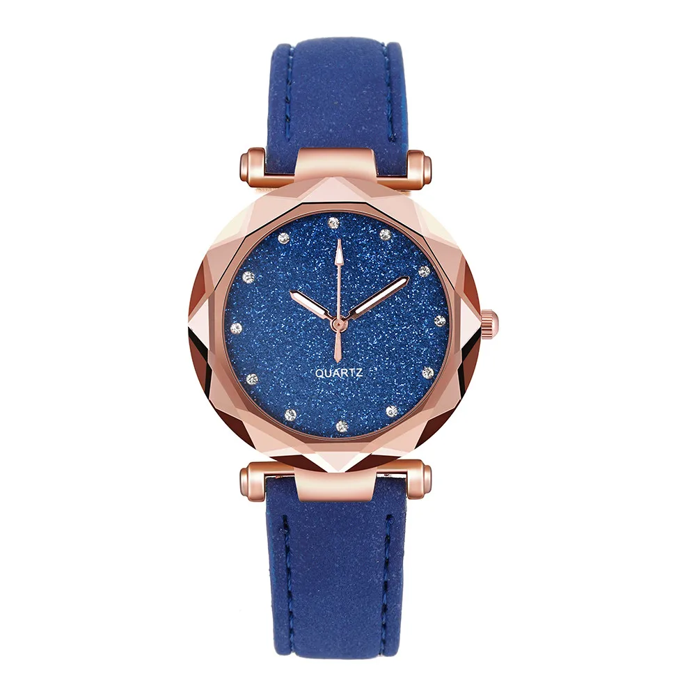 Ladies Watch High Quality Korean Rhinestone Quartz Watch Sport Fashion watch Leather Band Female Clock montre femme Belt Watch - Color: BLUE