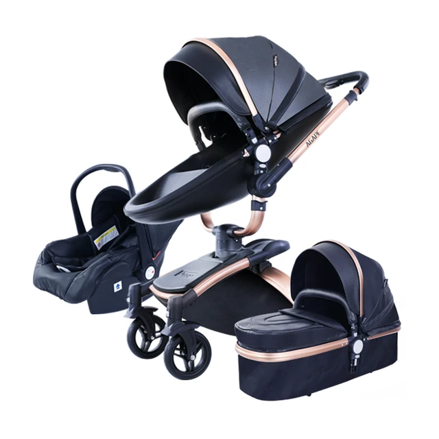 PU Leather 3 in 1 Baby Stroller High Landscape Portable 1