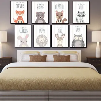 

Ins-Style Modern Simple Cartoon Animal Decorative Painting Children's Room Bedroom Wall Oil Paintings Canvas Wall Art Nursery