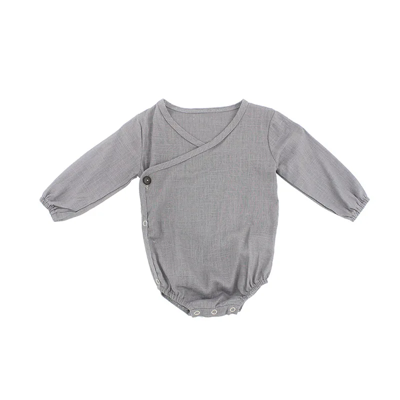 

INS Hot Selling Childrenswear 2019 Versitile Fashion Flax Solid Color Side Crawling Clothes Spring And Autumn New Style Long Sle