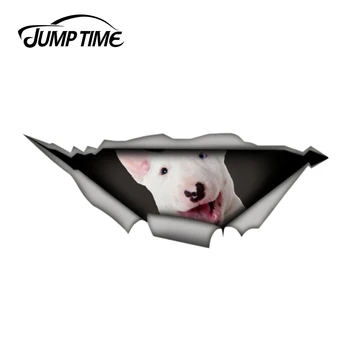 

Jump Time 13cm x 4.8cm Bull Terrier 3D Car Styling Sticker Torn Metal Decal Wild Animal Funny Car Stickers Window Bumper
