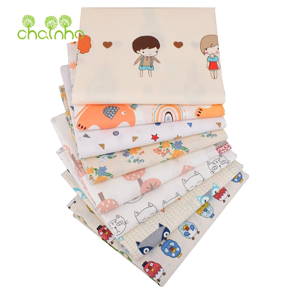Chainho,Printed Twill Cotton Fabric,DIY Sewing&Quilting For Baby&Children's Bedding Material,Beige Cartoon,100x160cm or 40x50cm