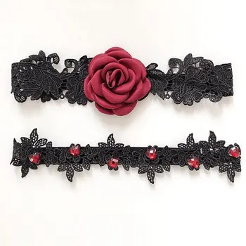 

2pcs/set Womens Wedding Garters Belts Ladies Red Rose Lace Embroidery Floral Sexy Garters for Bride Bridal Leg Garter