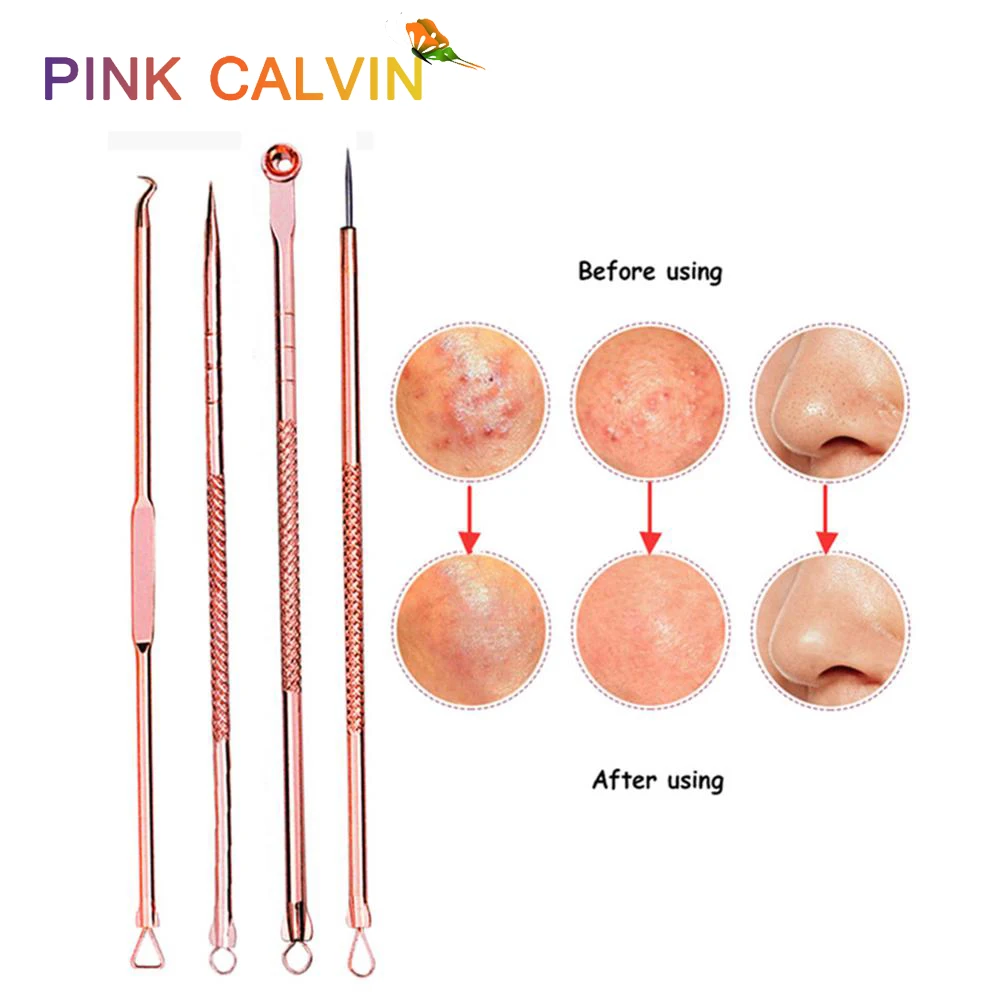 

4Pcs Blackhead Remover Acne Extractor Pore Black Dots Cleaner Blemish Needles Set Black Spots Pimple Remover Tool