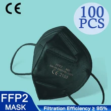 High Quality 5 Layers FFP2 Black Dust Mask Safety Respirator Protective KN95 Mask Face KN95Masks Filter Dustproof Reusable FPP2