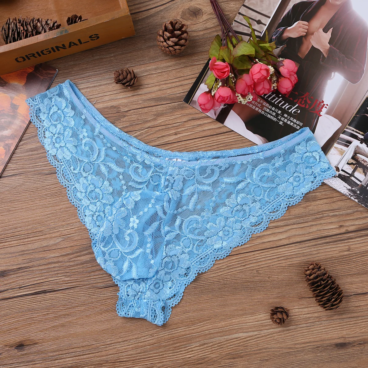 Men's Floral Lace Sheer See-Through Lingerie