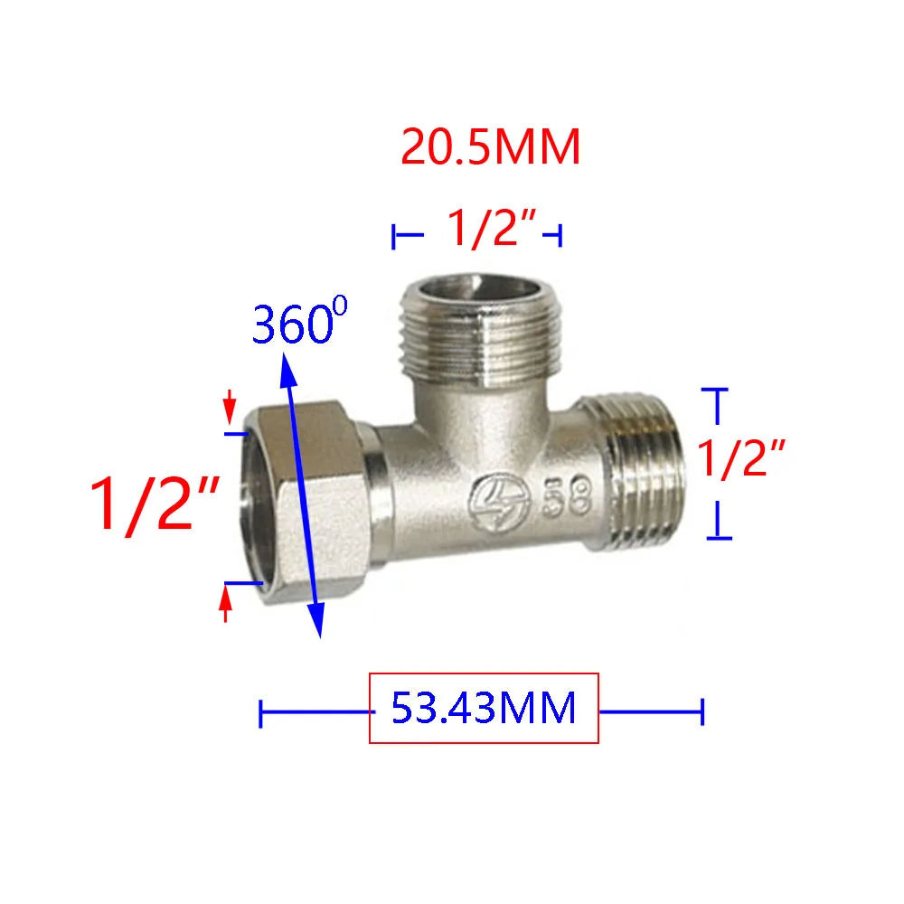 Brass 1/2" Thread Plumbing Connector Tee Water Splitter Tap 2/3-Way Valve Pipe Fitting Coupler for Bathroom Kitchen