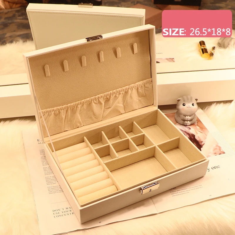 

Double Layers PU/Velvet Jewellery Box High Capacity Leather European Simple Style Earrings Jewelry Storage Box Organizer 1Pc