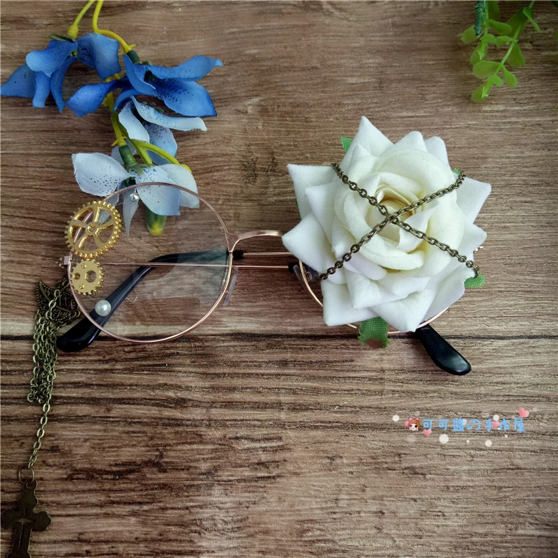 Ручной diy диффузный cos Поставка круглый оправа плоские очки Лолита Мягкая сестра Harajuku мертвая линия Роза ретро женский - Цвет: White