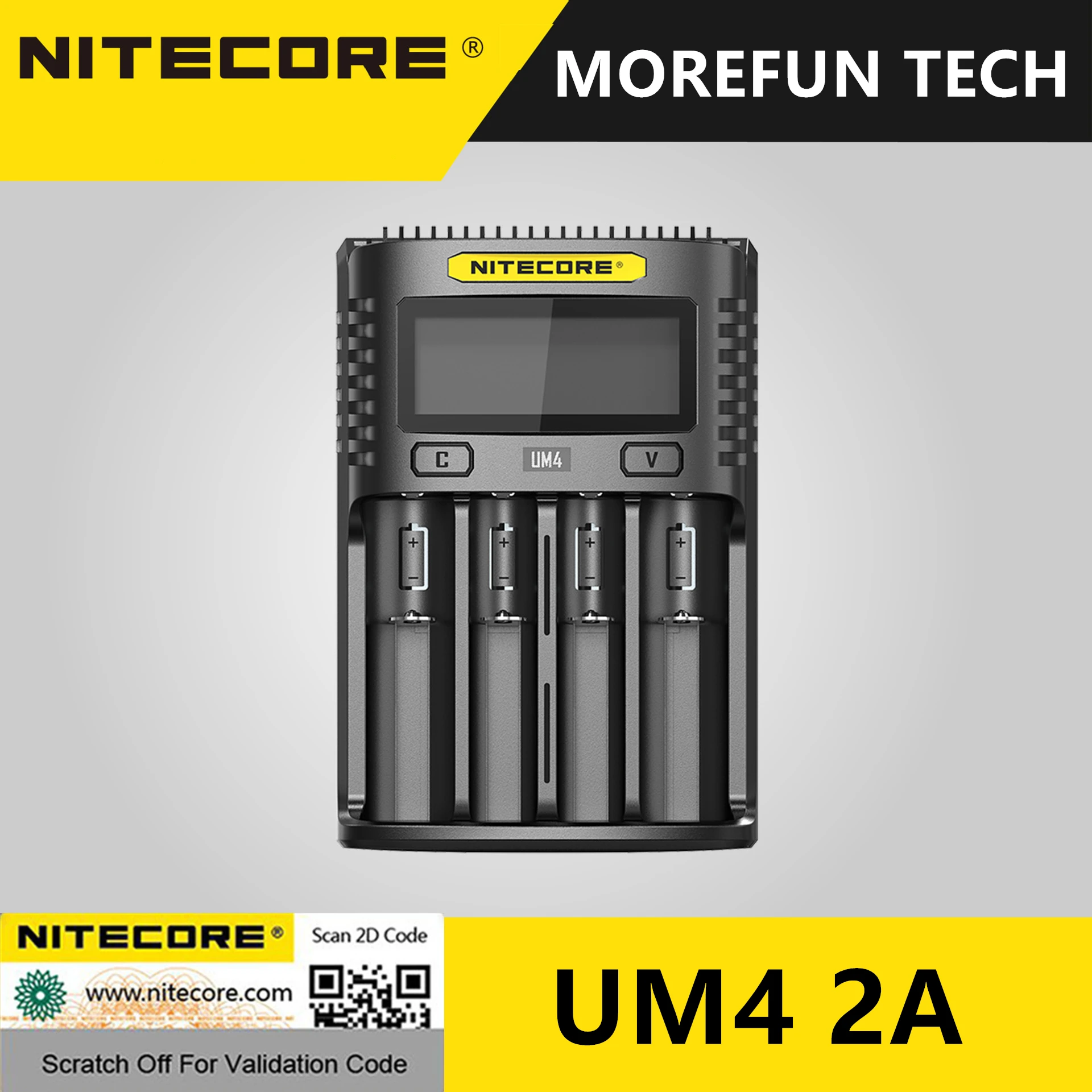 

Original Nitecore UM4 2A USB four-slot QC C4 VC4 LCD Smart Charger IMR INR ICR li-ion AA 18650 14500 16340 26650 Charger