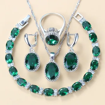 

2020 New Style Bridal Silver-Color Jewelry Sets For Women Costume Green Zircon 8-Colors Wedding Jewelry