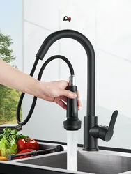 All Copper Kitchen Faucet Pressurization 360 Degree Rotary Retractable Hot And Cold Faucet Domestic Basin Faucet