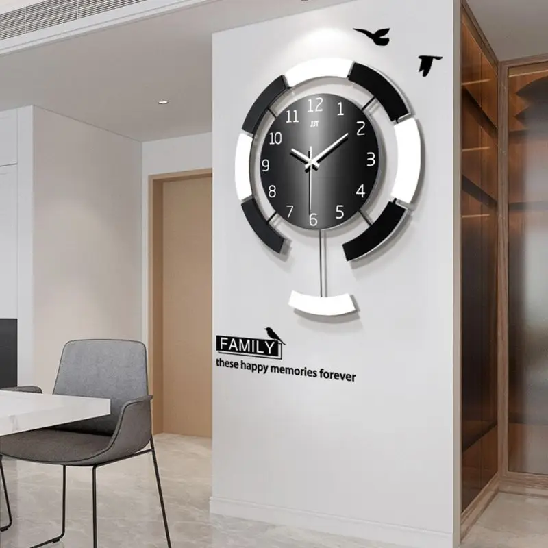 

Modern Back White Wall Clock Living Room Bedroom Metal Wood Living Room Bedroom E65B