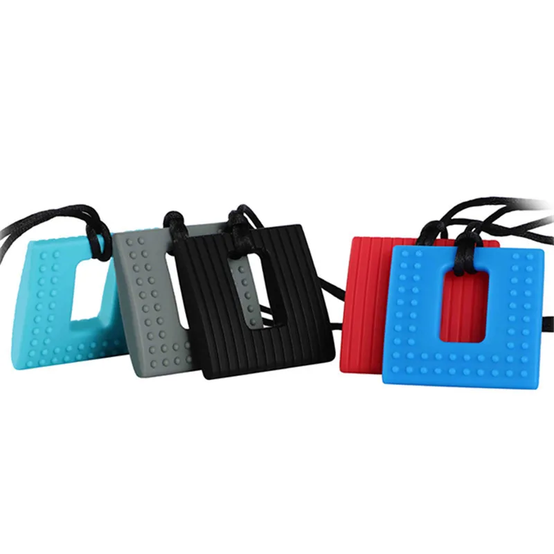 Silicone Teething Pendant Chewelry 1 Square Textured Chew Necklace For Baby Autism ADHD Special Needs Sensory Therapy Toys teething toys,teething beads,teething toy tethers,baby silicone accessories