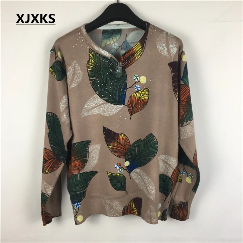 

XJXKS Autumn And Winter Bottoming Sweater Female new 2019 New Loose Loose Sweater Middle-aged Mother Printing Sweater