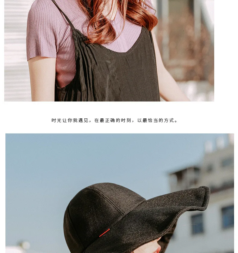Harajuku Solid Large Eaves Cotton Linen Sun Hat Women Outdoor UV Protection Sunshade Hat Leisure Joker Sunscreen Bonnet Trendy