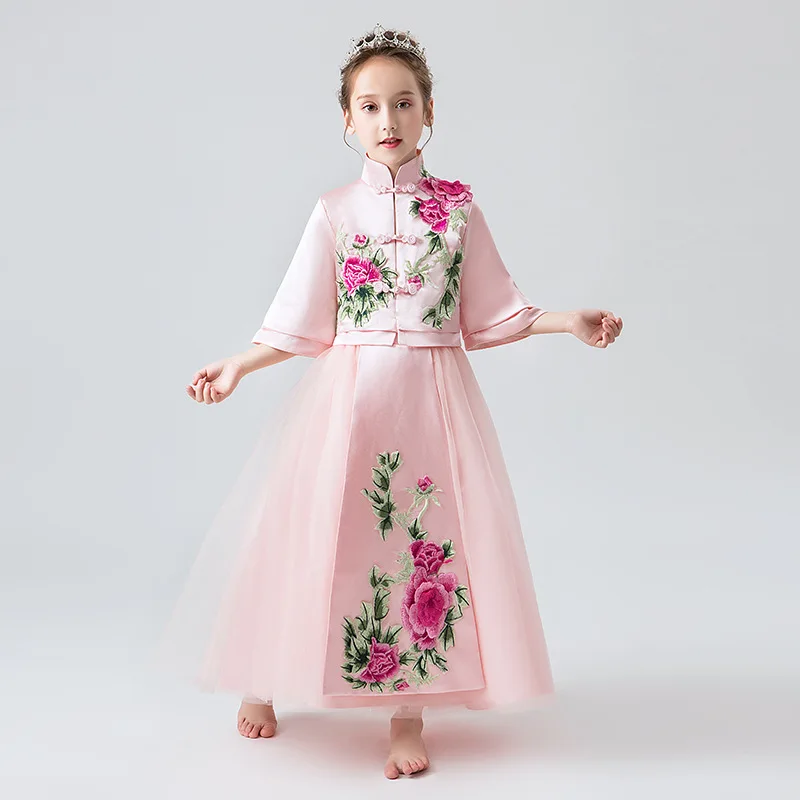 В китайском стиле для маленьких девочек; в стиле вечернее платье Cheongsam Детский костюм Guzheng в старинном стиле, в традиционном китайском стиле свадебное платье в китайском стиле Co