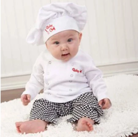 Baby Toddler Boys Girls Cook Chef Halloween Cosplay Outfits Baby Cook Chef Kitchen Uniform T-shirt Pants Hat Photography Costume Baby Clothing Set luxury