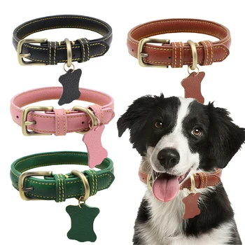 

Genuine Leather Dog Collar Personalized Collars For Large Small Dog Pet Solid Collar For Cat Puppy Dog Leash Harness Pet Product