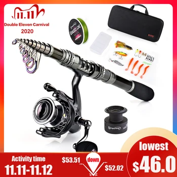 SALE PRICE ❤️ Sougayilang Telescopic Fishing Rod With Spinning Reels Combos Fishing Reel Pole Lure Line Bag Sets Kit For Travel Fishing Tackle - discount item 48% OFF Sports & Entertainment
