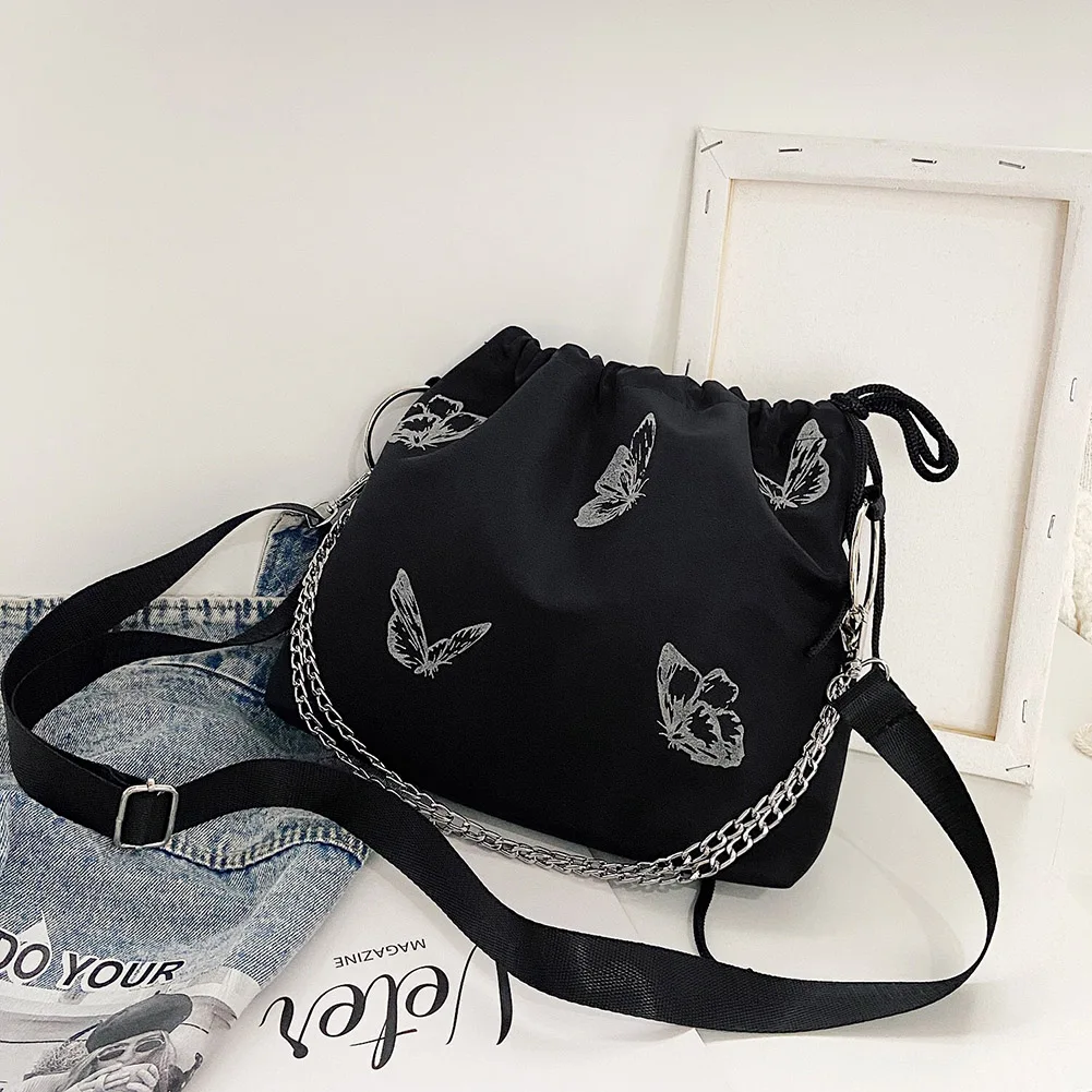 Fashion Luminous Butterfly Messenger Bag Women Drawstring Chain Shoulder Pouch Party Ladies Nylon Casual Lady Crossbody Handbags | Багаж и