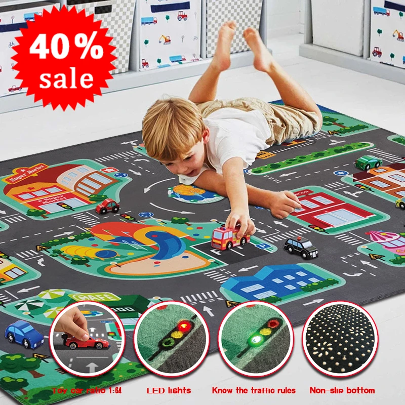 Детский коврик для обучения дорожному движению, городской дорожный светодиодный детский игровой коврик, коврик для ползания, детский коврик, детские Нескользящие Развивающие коврики, одеяло