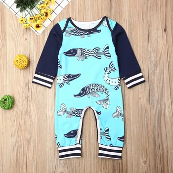 

Pudcoco Autumn Newborn Baby Boy Clothes Cartoon Marine Fish Print Cotton Romper Jumpsuit One-Piece Outfit Autumn Clothes