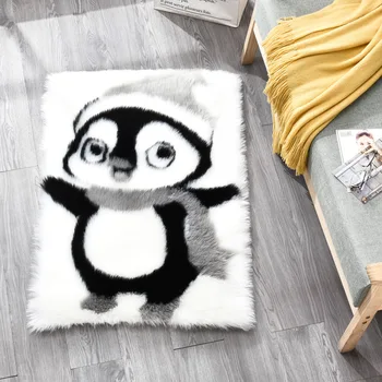 

Cartoon animal penguin artificial fur carpet, used in bedroom, living room,Rectangular long hair soft fluffy decorative carpet