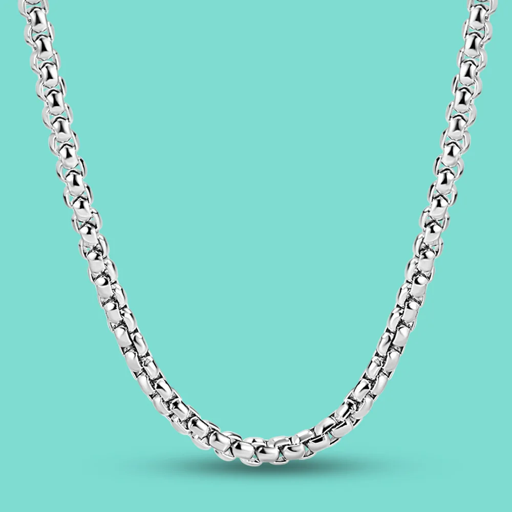 

Classic Vintage Mens Necklace 4MM925 Sterling Silver Jewelry Minimalism Fashion Chain 46-71CM Lobster Buckle Birthday Gift