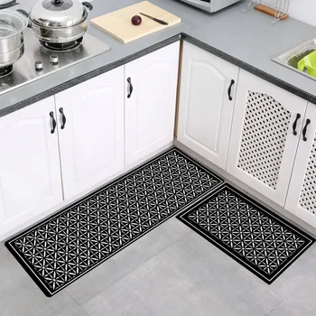 

2Pcs/set Geometric Oil Absorbing Kitchen Mat Water Absorption Bathroom Door Mat Floor Mat Waterproof Area Carpet Antislip