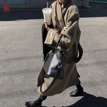 Шерстяное пальто, женское длинное пальто верблюжьего коричневого цвета, зимнее шерстяное пальто, подиумное Брендовое теплое пальто из шерсти, наряд высокого качества