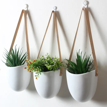 

3pcs Succulent Home Flower Pot Holder Decorative With Rope Hanging Planter Wall White Practical Elegant Modern Ceramic