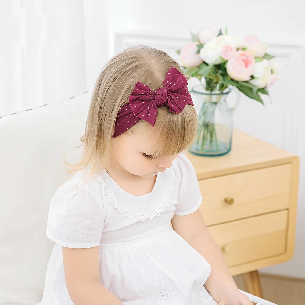 

1pcs Cute Princess Wide Headband Hair Band for Kids Girls Gold Dot Headband Soft Stitching Big Bow Headwear Hair Accessories